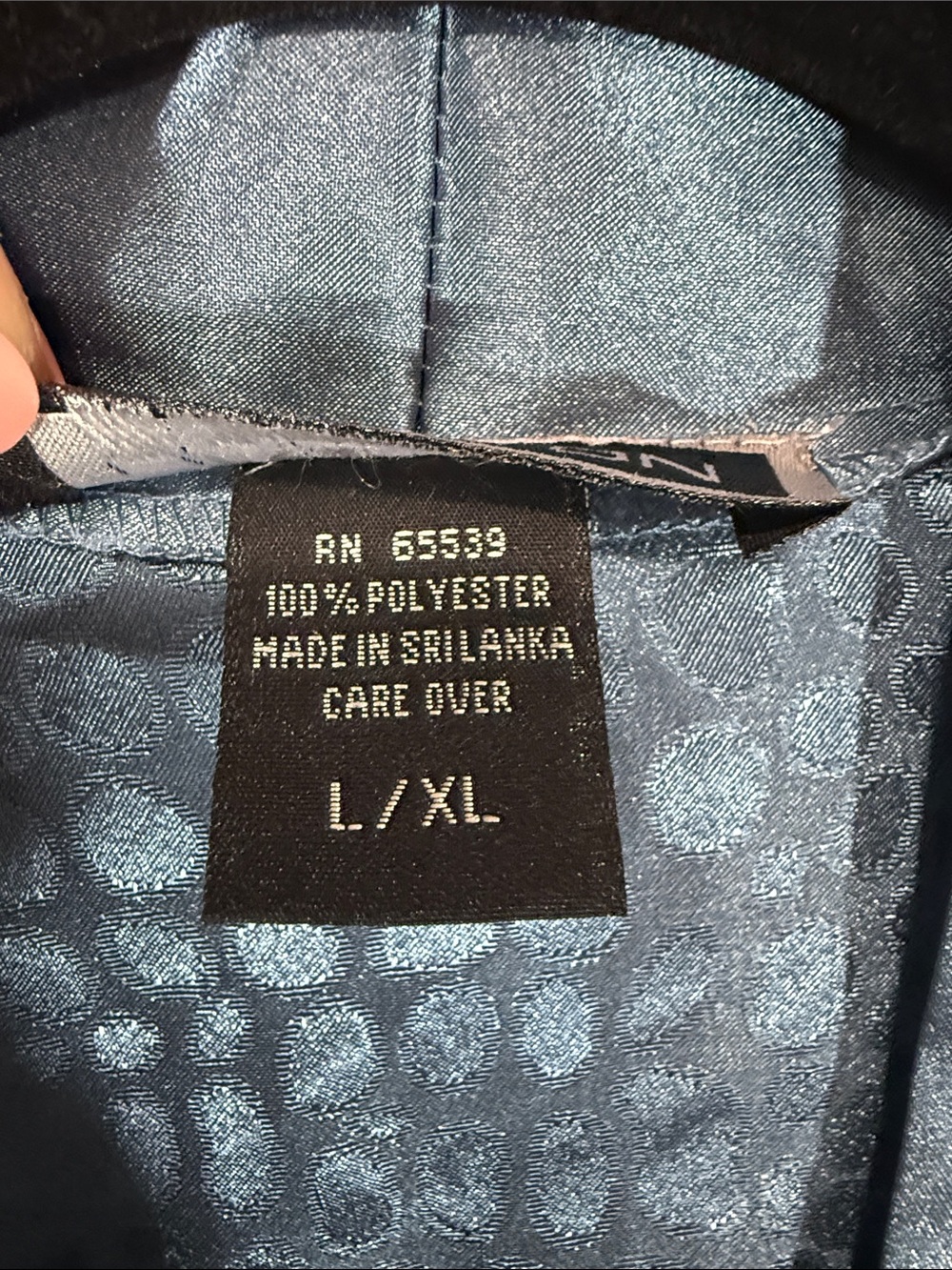 Halston Long Robe - Womens L XL - Blue Satin Patterned Sleepwear Chic Vintage - Picture 7 of 11